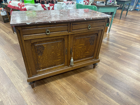 Antique Beaux Arts Marble Top Carved Oak Server