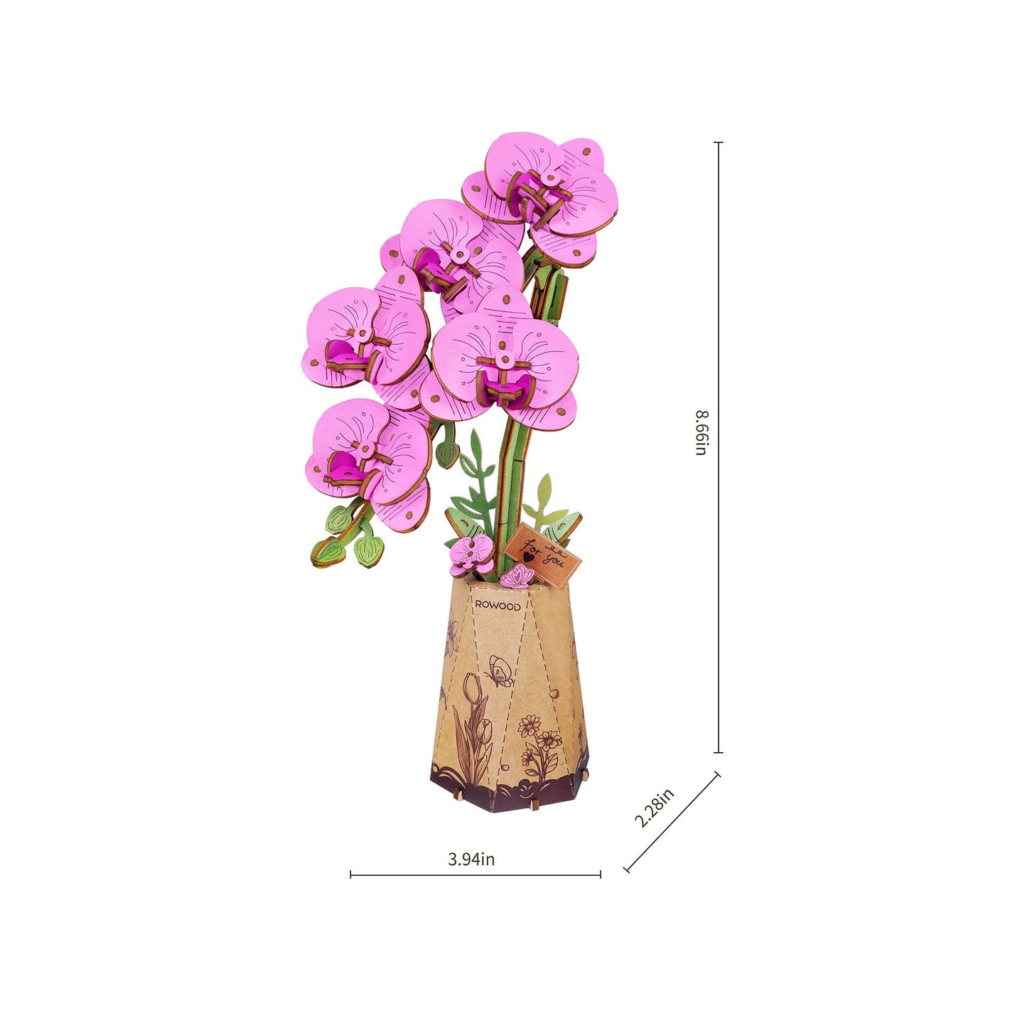 3D Wooden Flower Puzzle: Purple Moth Orchid
