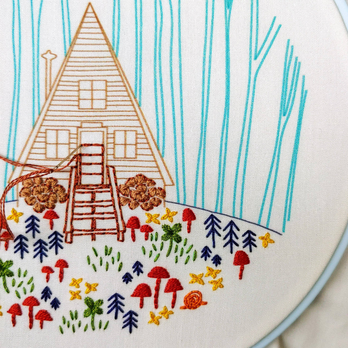 Cozy cabin embroidery kit