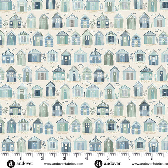 Driftwood by Makower UK Beach Huts Light Cream