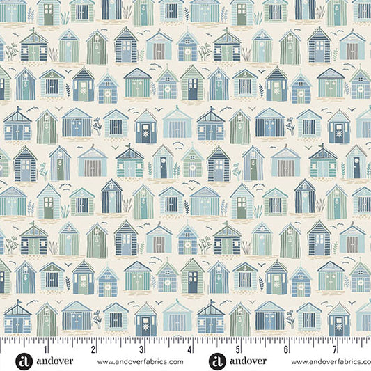 Driftwood by Makower UK Beach Huts Light Cream