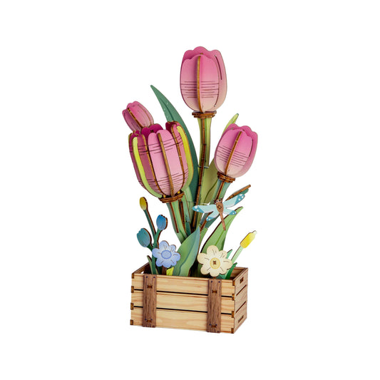 DIY Wooden Puzzle Kit - Pink Tulip Bloom Set