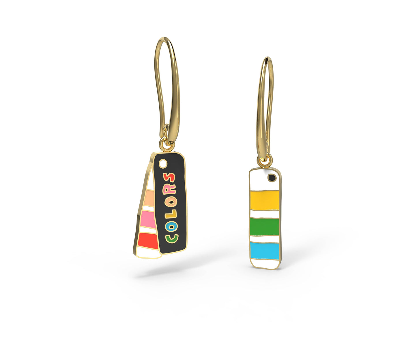 Colors Swatch Book Earrings - Artsy Gold Colorful Jewelry