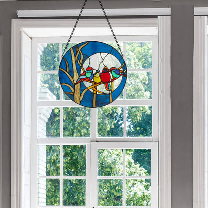 16" Astrid Birds in Night Sky Stained Glass Window Panel