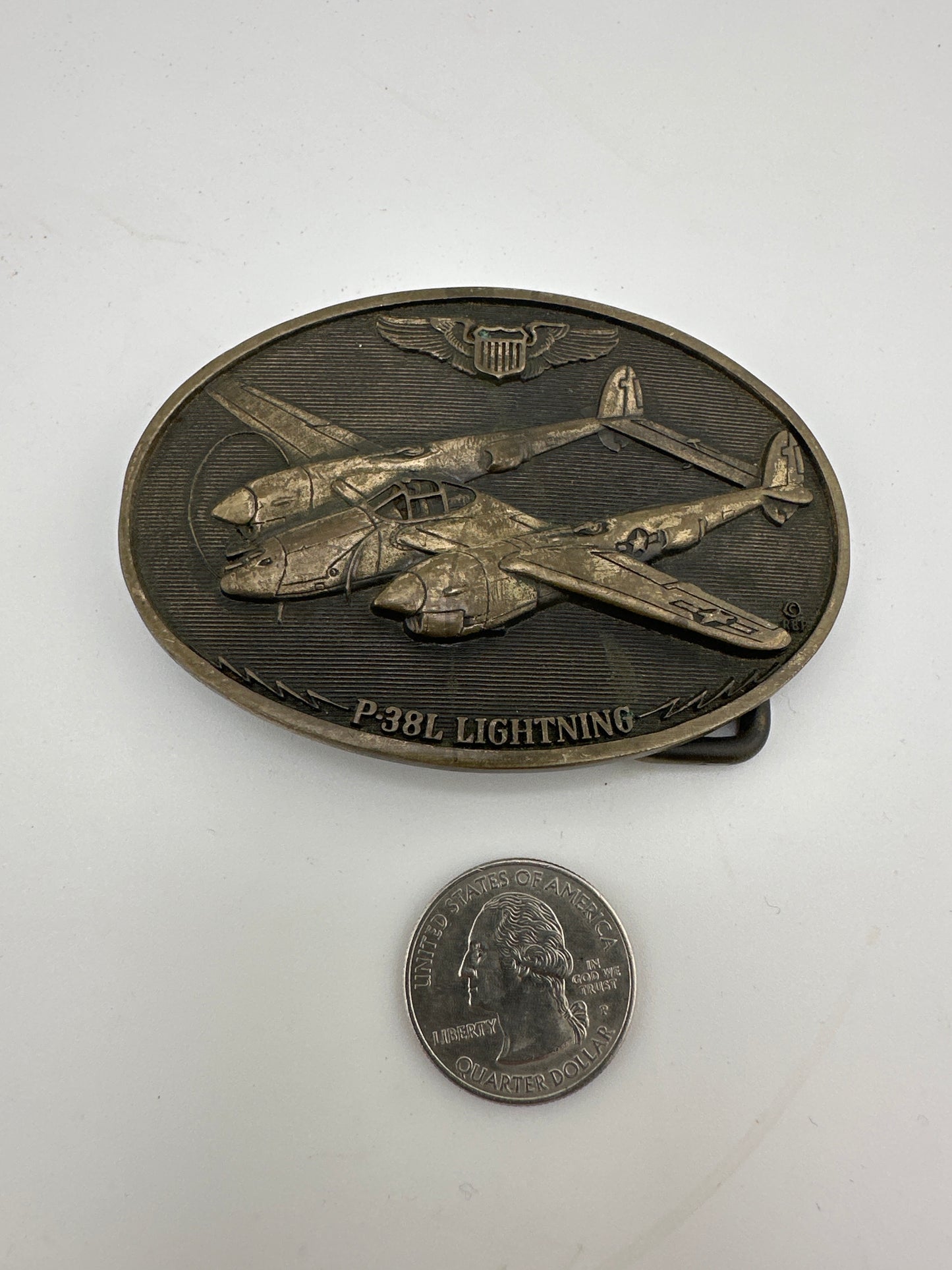 Vintage Brass Lockheed P38L belt buckle