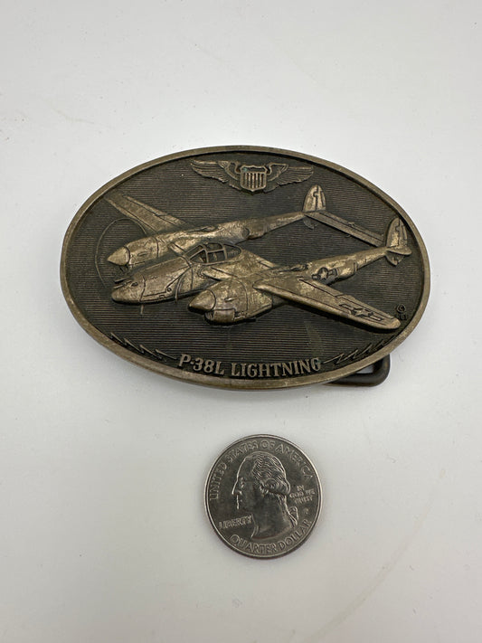 Vintage Brass Lockheed P38L belt buckle