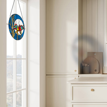 16" Astrid Birds in Night Sky Stained Glass Window Panel
