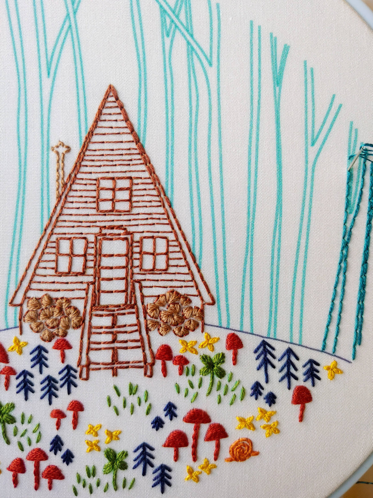 Cozy cabin embroidery kit