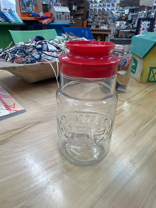 Vinatage Anchor Hocking Coffee Canister Glass American Eagle Canister With Red Plastic Lid