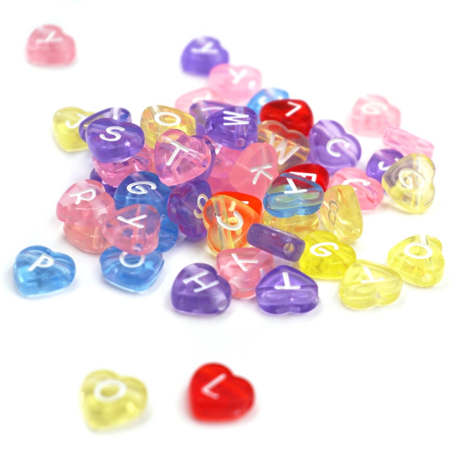Translucent Multi-colored Alphabet Beads, Heart Shape