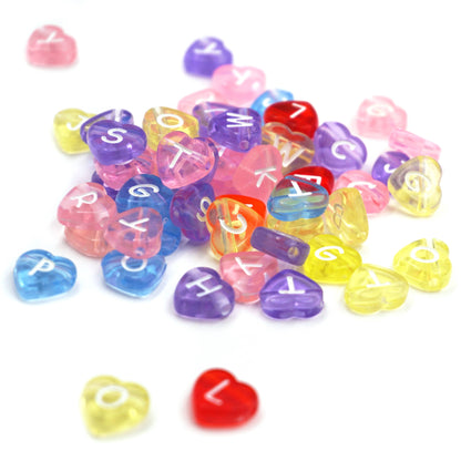 Translucent Multi-colored Alphabet Beads, Heart Shape
