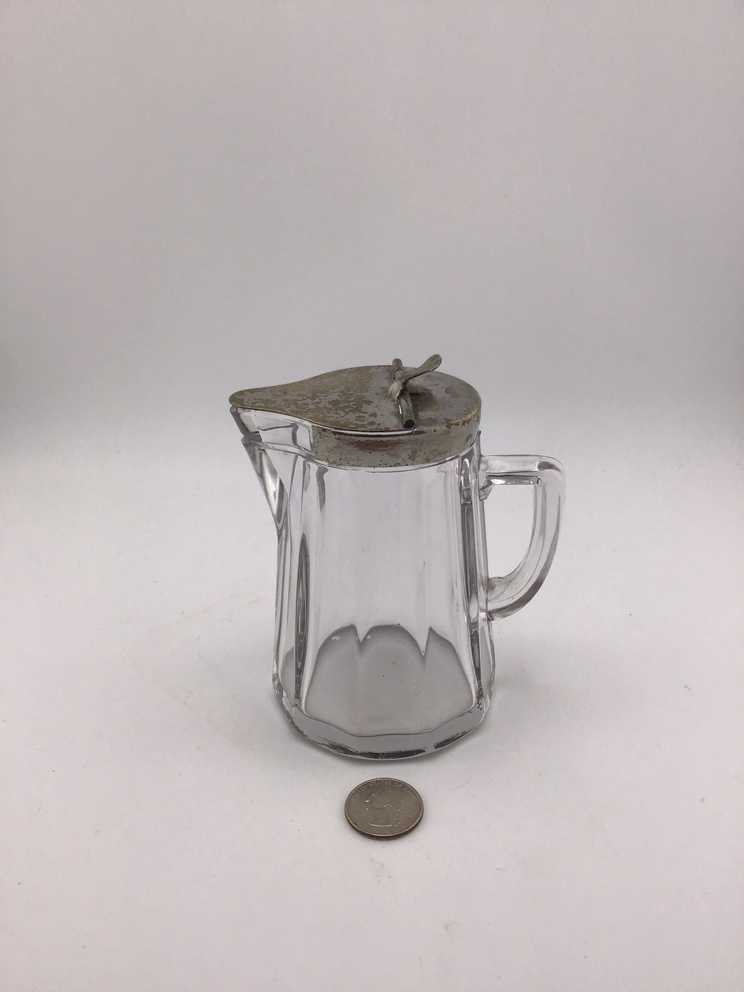 Vintage 1950s clear glass syrup pitcher