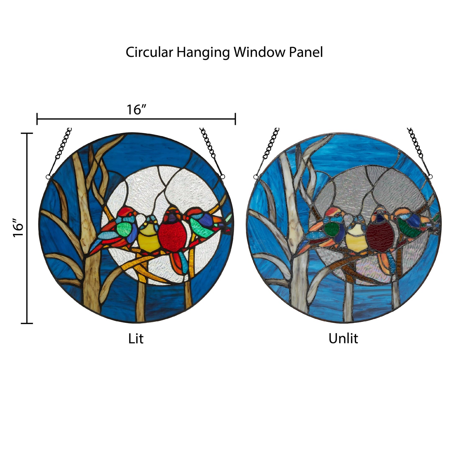 16" Astrid Birds in Night Sky Stained Glass Window Panel
