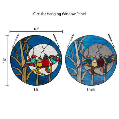 16" Astrid Birds in Night Sky Stained Glass Window Panel