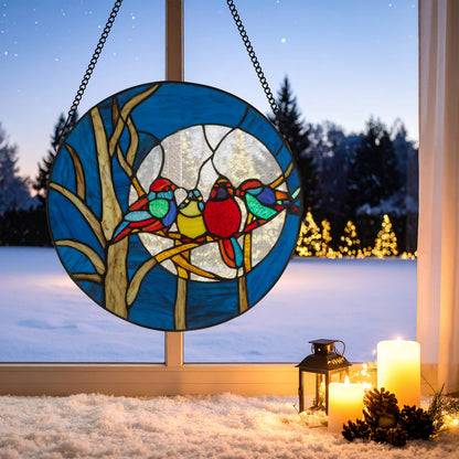 16" Astrid Birds in Night Sky Stained Glass Window Panel
