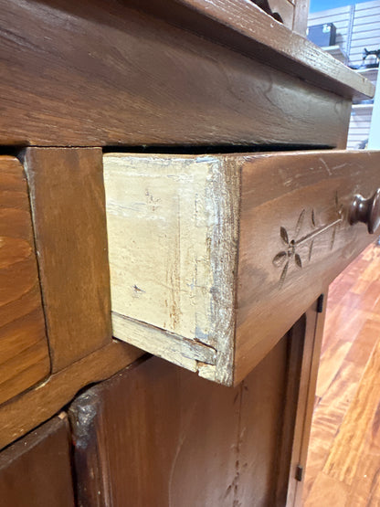 Antique carved oak side buffet / bookcase