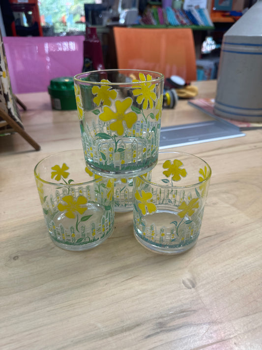 Vintage Culver Daisy and Picket Fence Textured Old Fashioned Glasses - Set of 4
