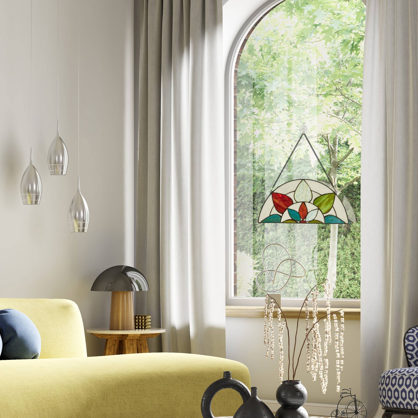 Geometric Floral Handcrafted Stained Glass Window Panel