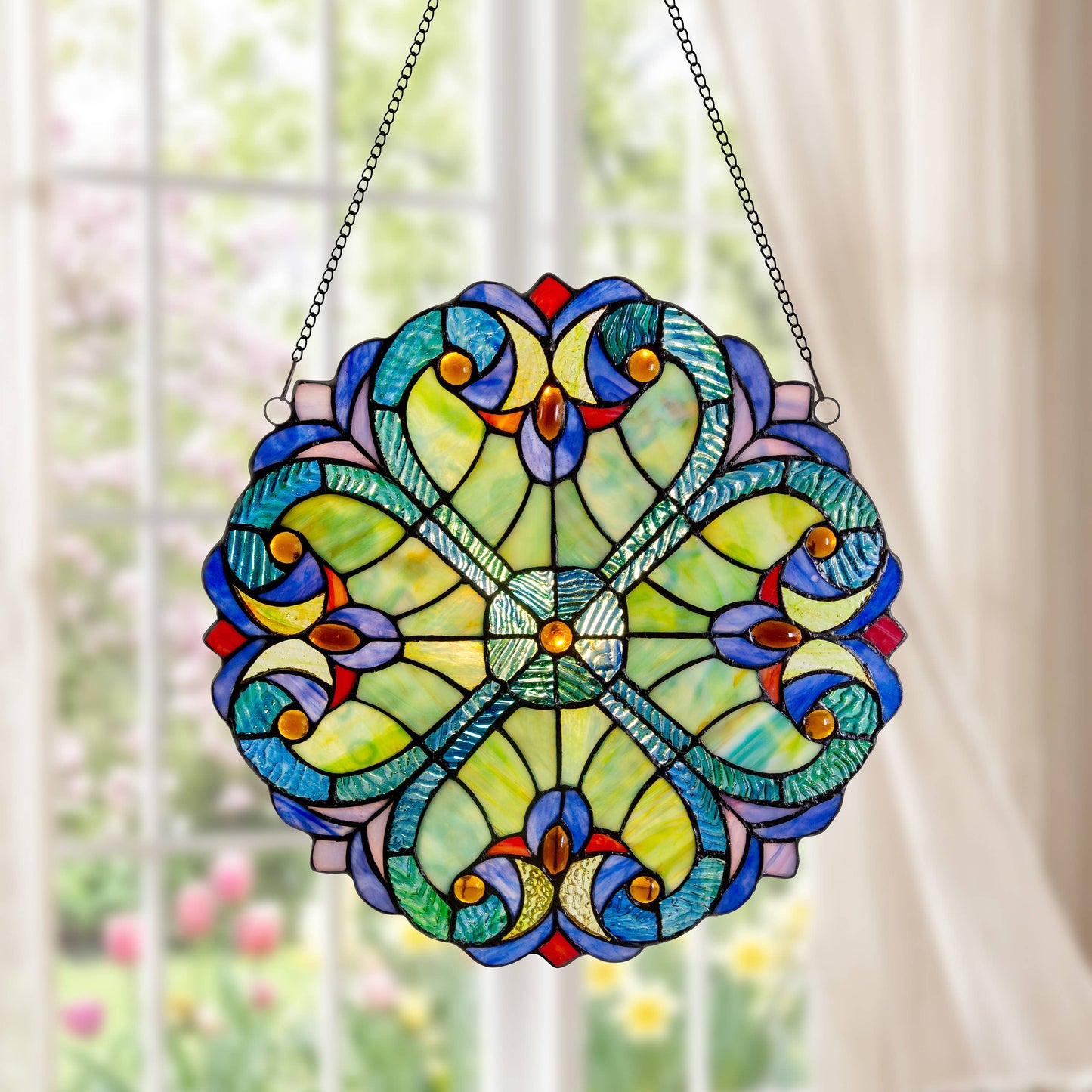 12" Halston Edwardian Stained Glass Window Panel