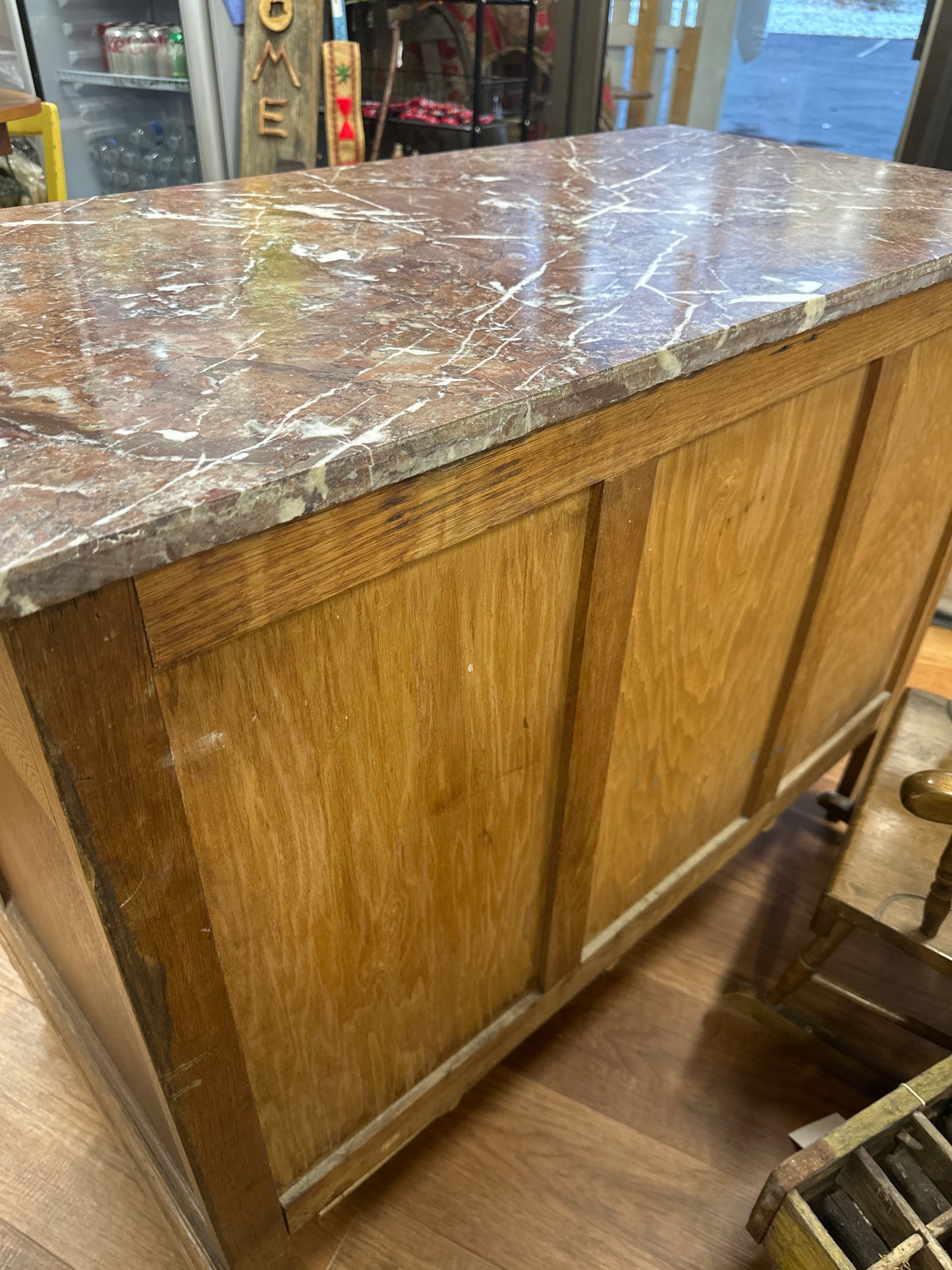 Antique Beaux Arts Marble Top Carved Oak Server