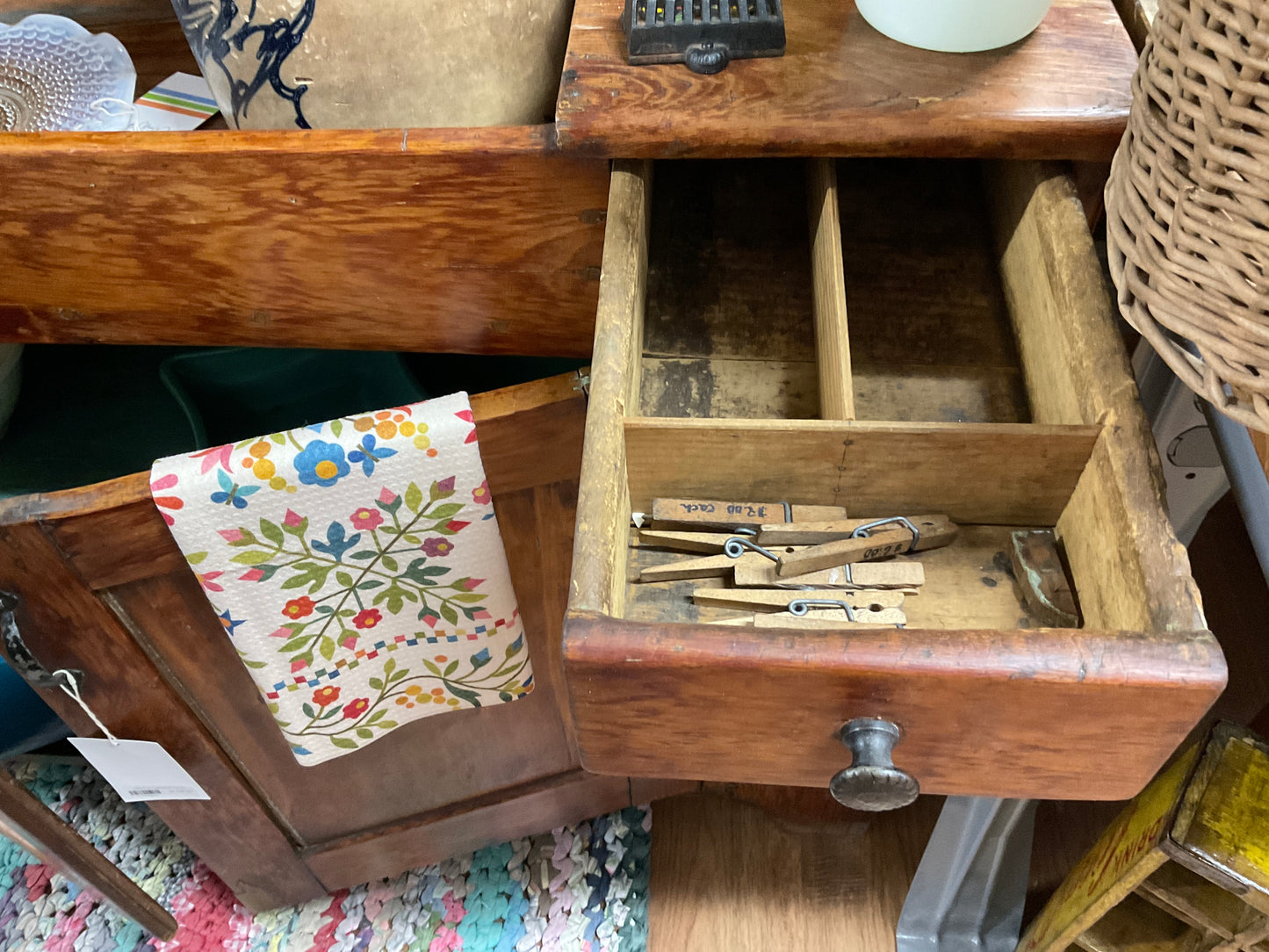 Early pine cupboard and dry sink