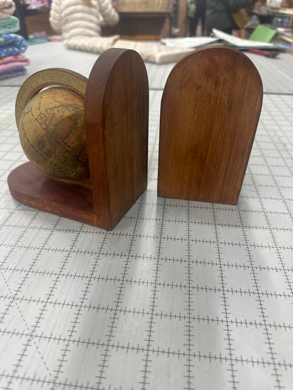 Vintage wooden globe bookends. "Old World" style. Pair