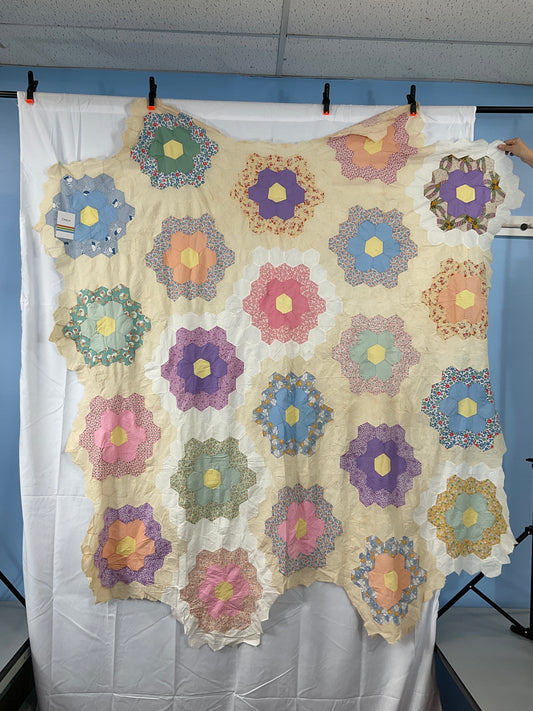 Primitive Antique Grandmother's Garden Quilt Top 72”x80”