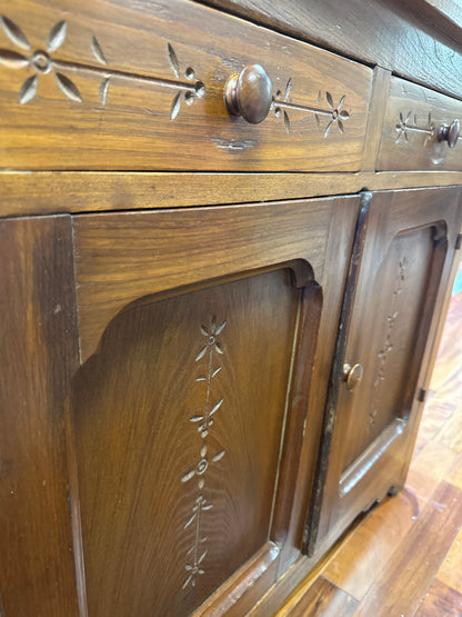 Antique carved oak side buffet / bookcase