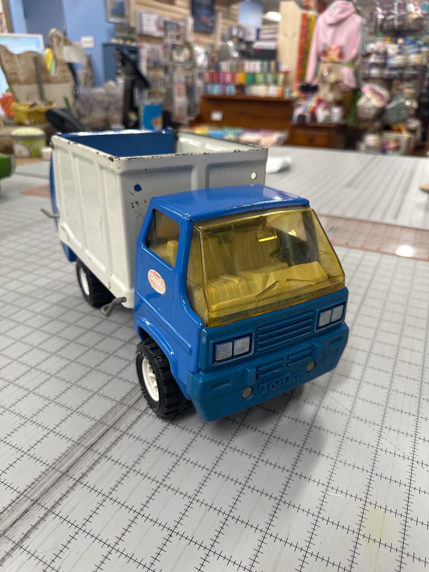 vintage pressed-steel Tonka Blue and White Garbage Truck (dating from the 1960s or 1970s