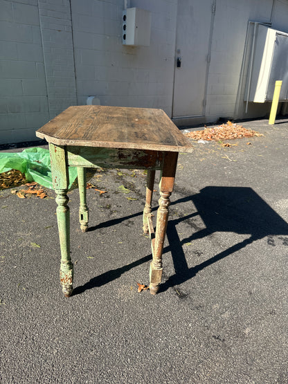 Antique green chippy paint side table