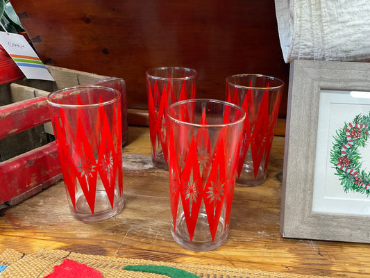 Vintage MCM Set of 6 Atomic Starburst Diamond Pub/Pint Glasses ($62 for Set)