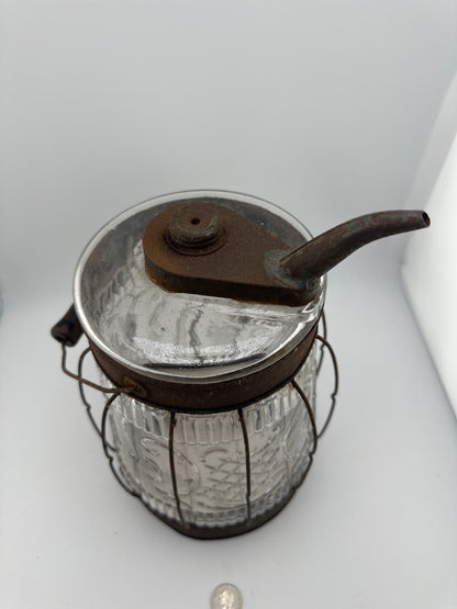 Antique Oil Lamp Cage Style Glass Kerosene Jug