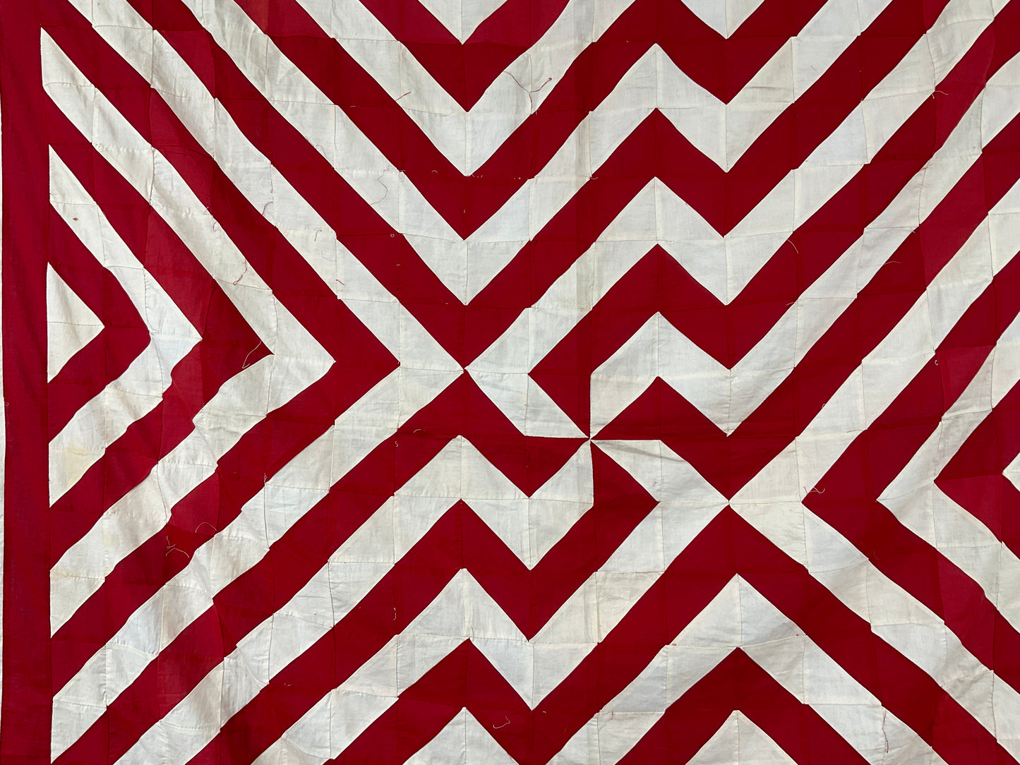 Antique Quilt Top Red and White Half-Square Triangle