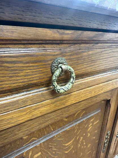 Antique Beaux Arts Marble Top Carved Oak Server