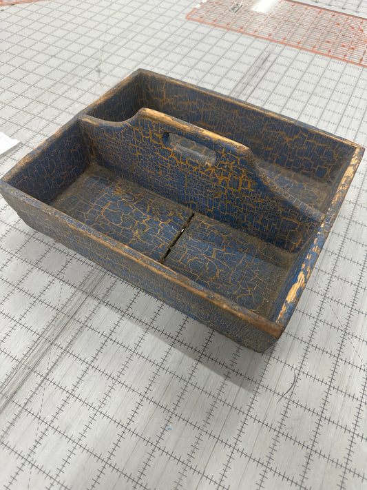 Antique crackled blue paint caddy