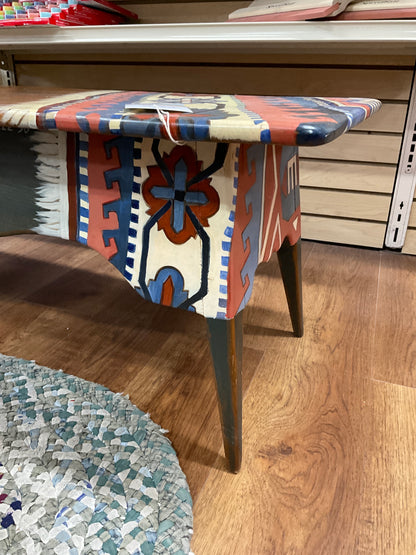 Vintage Pine Table w/Painted Southwest Style Blanket