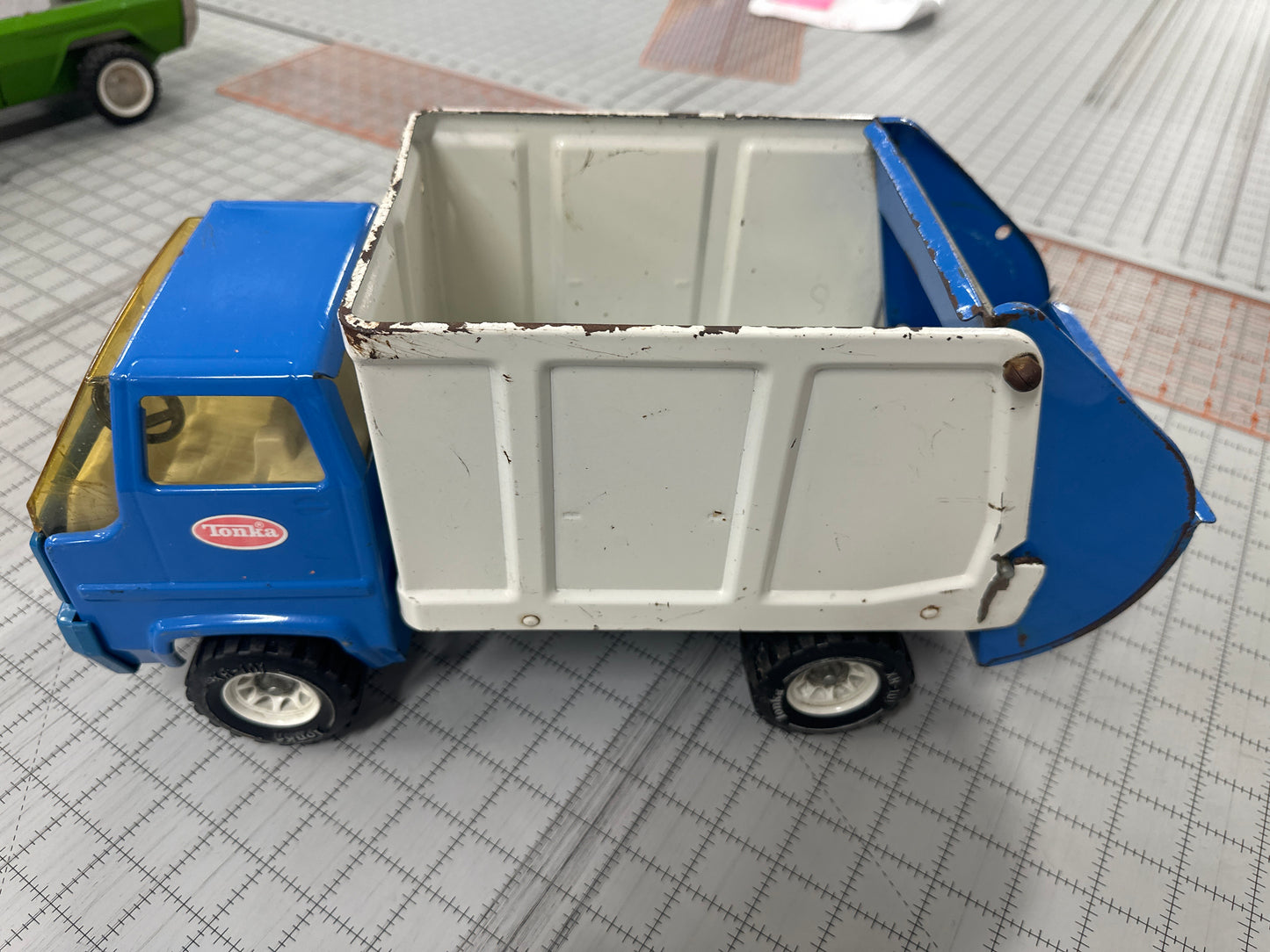 vintage pressed-steel Tonka Blue and White Garbage Truck (dating from the 1960s or 1970s