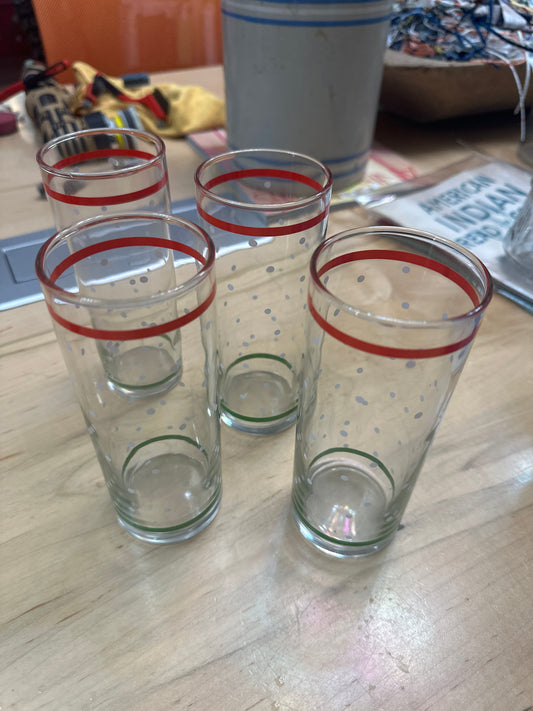Vintage 1980s Libbey Confetti Christmas Holiday Glass Iced Tea Highball set of 4