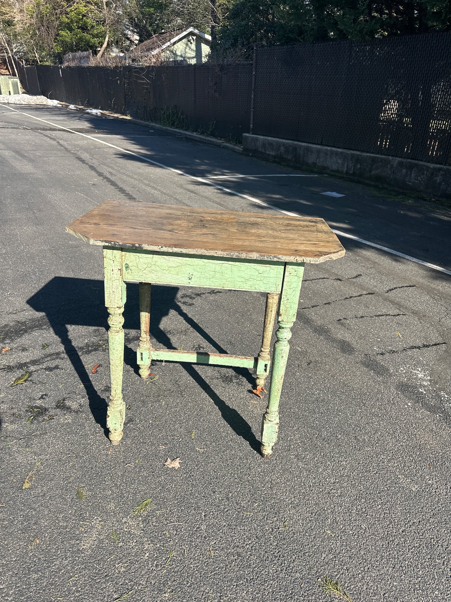 Antique green chippy paint side table