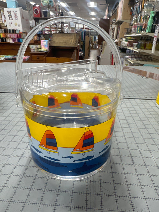 Vintage 1980s Oneida LTD Lucite ice bucket with a sailboat design