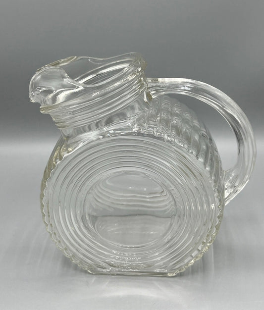 Vintage Big Ben Art Deco Depression Glass Tilted Pitcher Vase Flat Bottom Clear