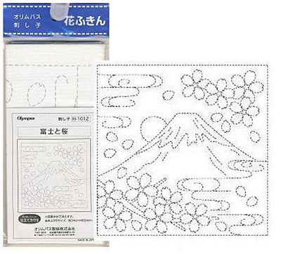 Sashiko Mt Fuji & Sakura White H-1012