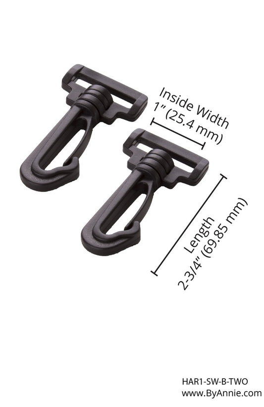 [HAR1-SW-B-TWO] Swivel Hook - 1" - Set of Two (Black Plastic)