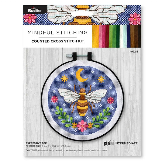 Bucilla Mindful Stitching Counted Cross Stitch Kit-Expressive Bee