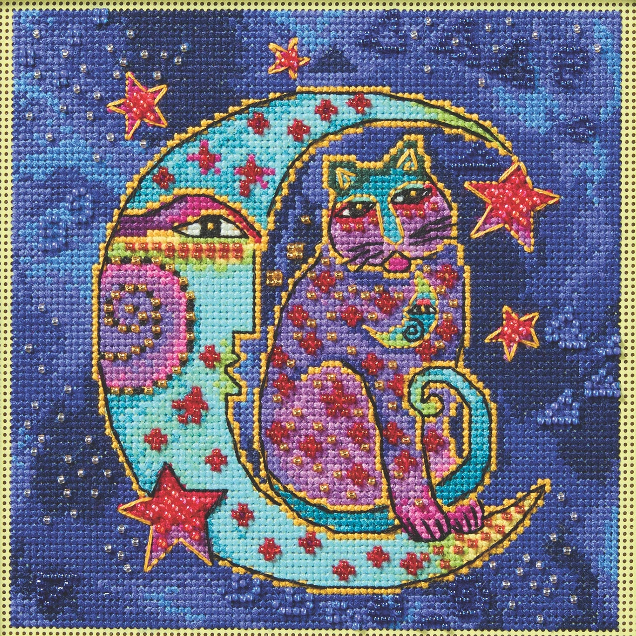 Laurel Burch Counted Cross Stitch Kit-Moonside Cat