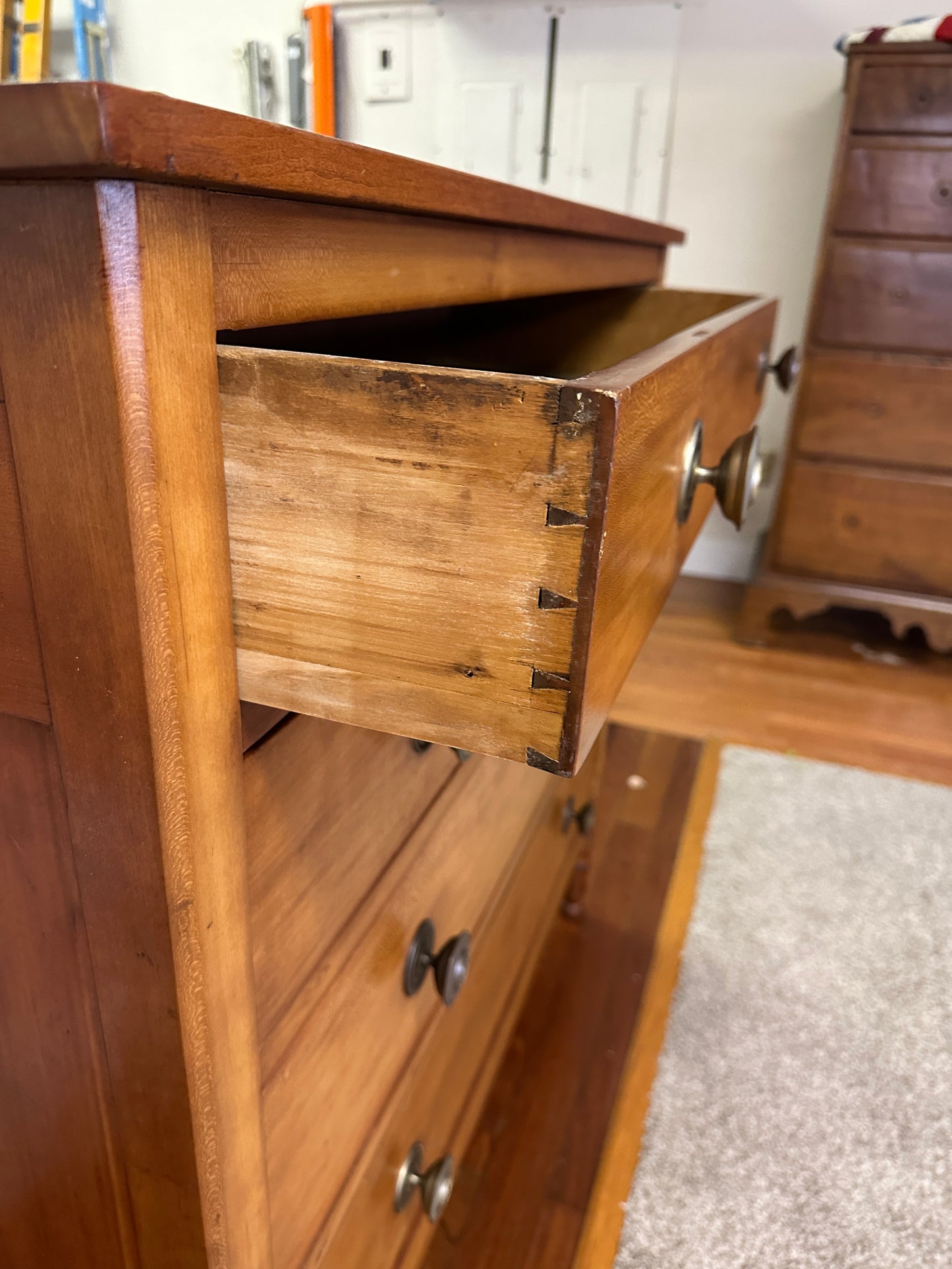 Antique American Sheraton Cherry Maple Dresser Chest Drawers