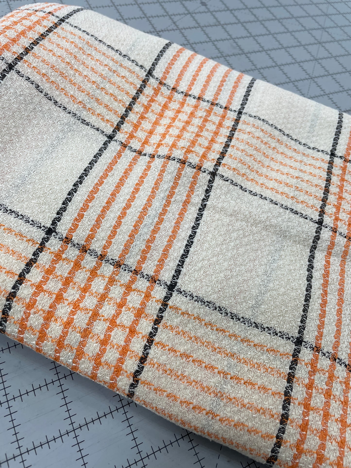 Vintage Table Cloth -- Plaid in Light Teal and Orange -- 72" x 72"