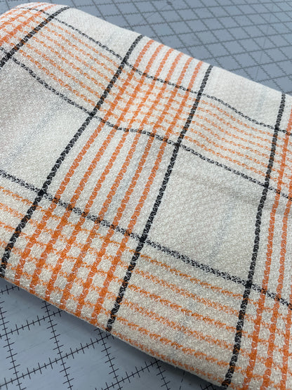 Vintage Table Cloth -- Plaid in Light Teal and Orange -- 72" x 72"