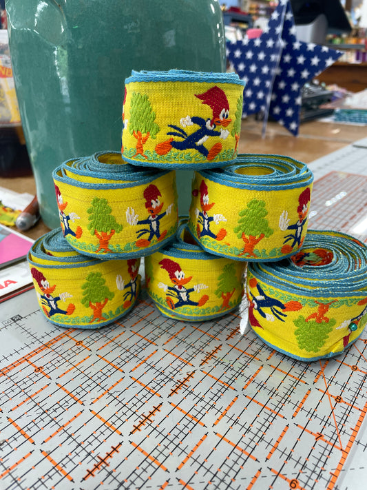 Vintage Jacquard Woodie Woodpecker Ribbon Trim
