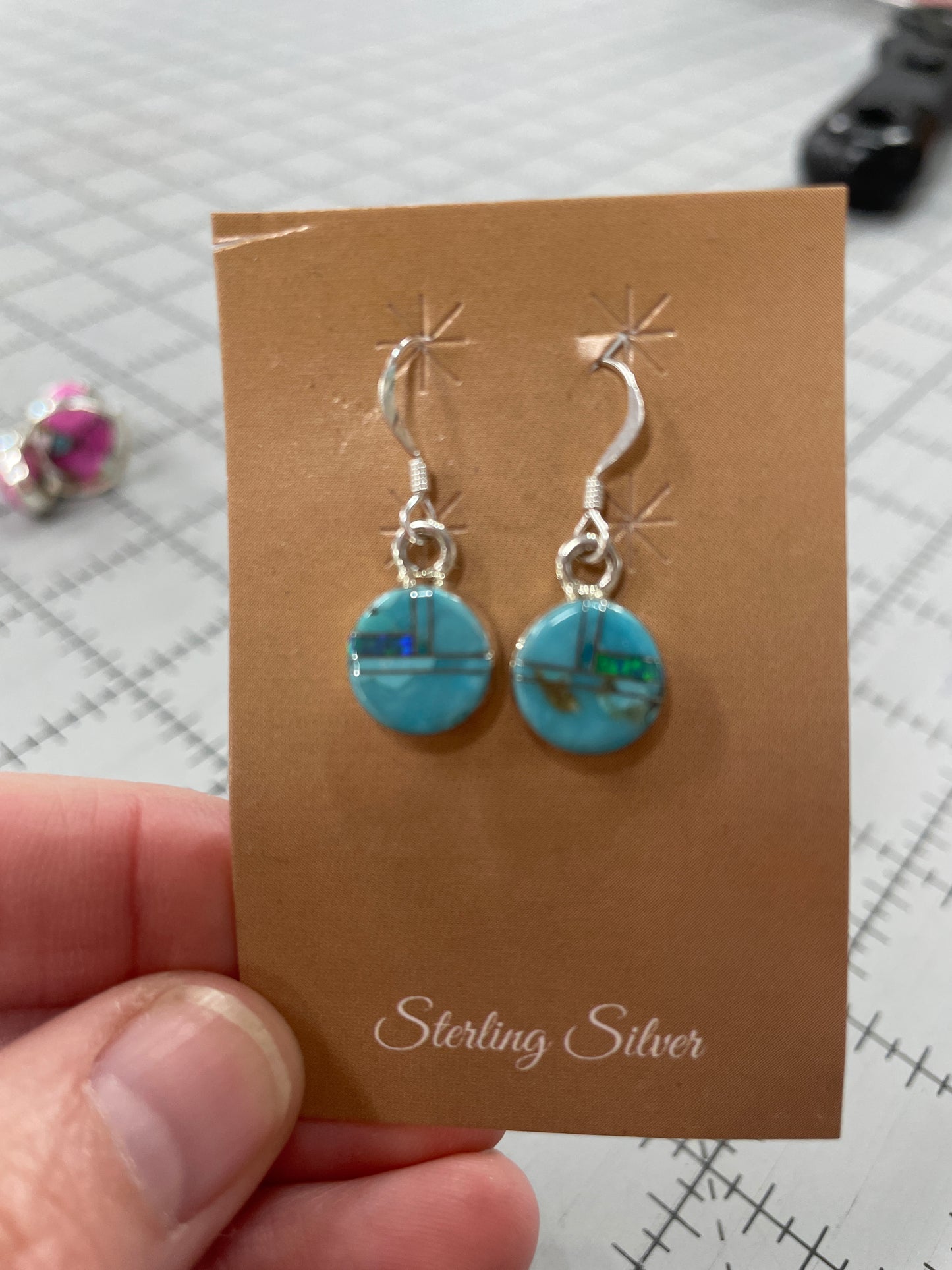 Circular Opal and Turquoise Earrings